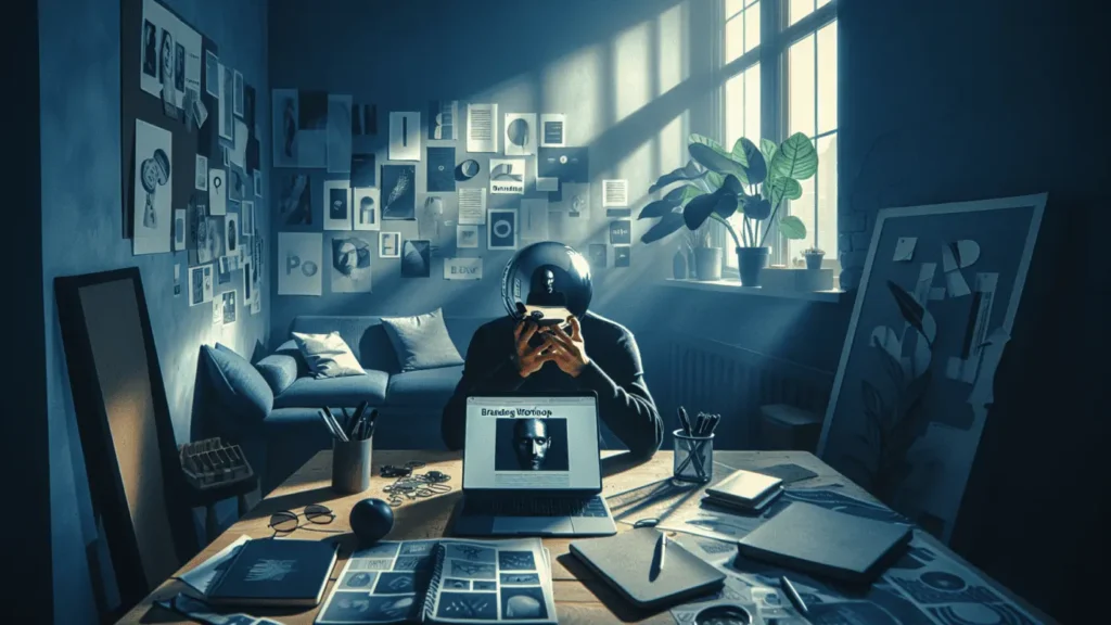 Craft Your Brand: Reflect, Define, Share, Evolve 1 Hands holding a reflective sphere with distorted face reflection amid a creative workspace.2024-01-20T06:33:15.280Z