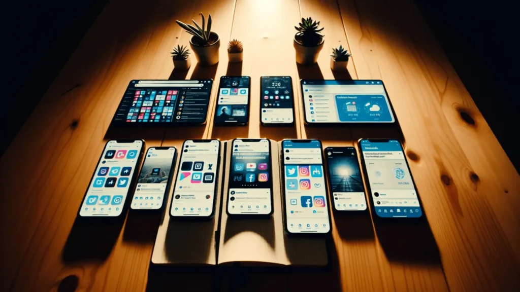 Evolving Tactics for Social Media Branding in 2024 1 Smartphone screens on a desk showcasing various social media platforms, highlighting evolving branding strategies in natural light.2024-01-21T01:33:29.682Z