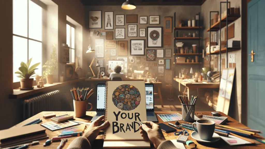 Craft your brand, tell your story, grow big! 1 Hands framing a hand-drawn "Your Brand" logo in a creative indoor workshop setting.2024-01-21T06:33:27.691Z