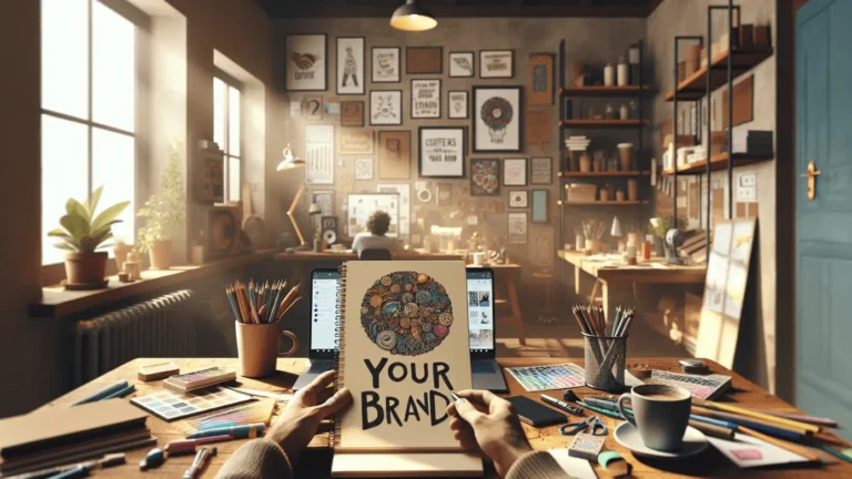 Hands framing a hand-drawn "Your Brand" logo in a creative indoor workshop setting.2024-01-21T06:33:27.691Z
