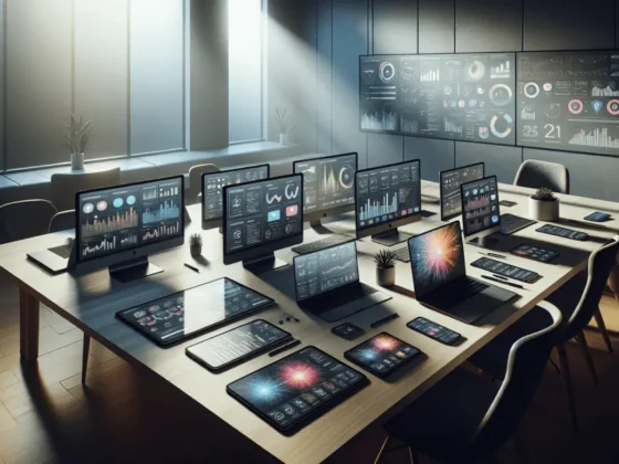 2024 Guide cover: Devices with analytics on desk in a modern office, highlighting content marketing strategies.2024-01-22T09:35:52.628Z