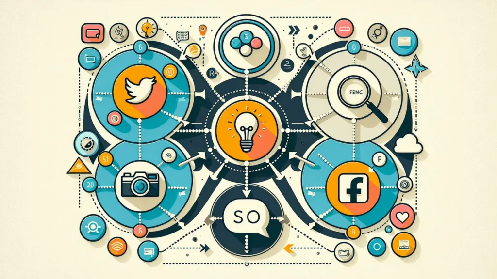 Boost Your Brand: Content Marketing & Social Media 1 Simplistic infographic showing SEO's impact on social media platforms, content creation, and user engagement.2024-05-01T03:32:30.123Z