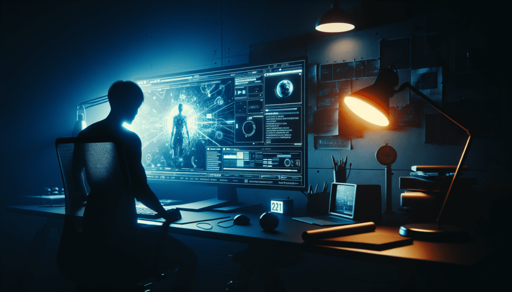 AI Video Generators: Are They Game Changers? 1 Silhouetted figure before a monitor displaying AI and video graphics in a tech-laden studio.2024-05-03T03:32:50.987Z