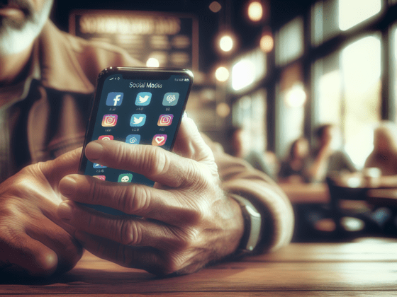 Middle-aged hands holding a smartphone with blurred colorful social media icons on the screen.2024-05-27T03:32:42.092Z