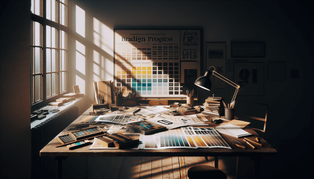 Designer's work desk with mood board, color swatches, and font samples in natural light.2024-06-04T03:33:28.423Z