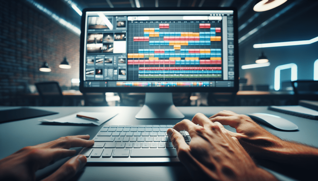Craft Digital Stories That Engage and Inspire 1 Typing hands and colorful storyboard on screen in a softly-lit, modern office environment.2024-06-06T03:33:25.706Z