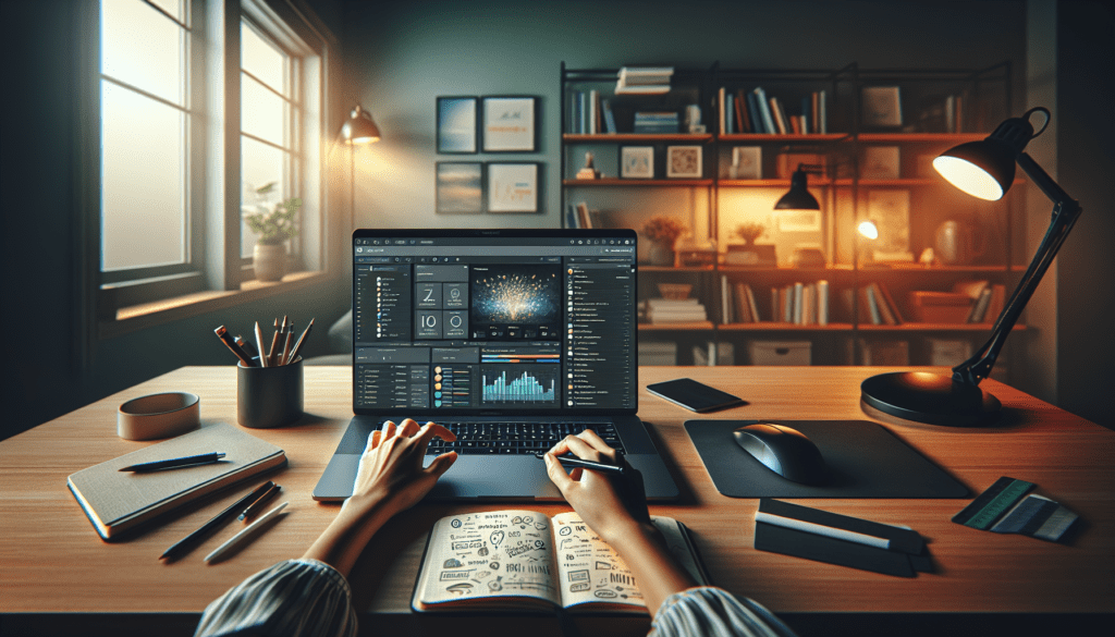 Explore Free AI Video Generators for Business Needs 1 Business professional researching AI video generators in a cozy, cluttered home office.2024-06-09T17:39:59.457Z