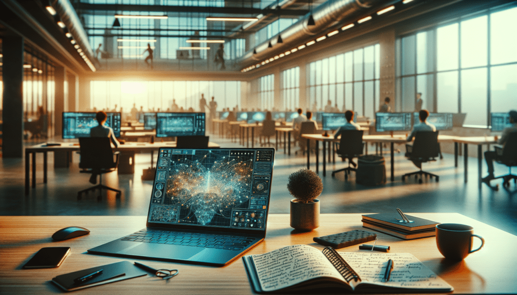 AI shapes future of content creation 1 Straight-on view of an office where humans collaborate with AI; warm, modern ambiance with a touch of greenery.2024-07-10T11:29:55.400Z