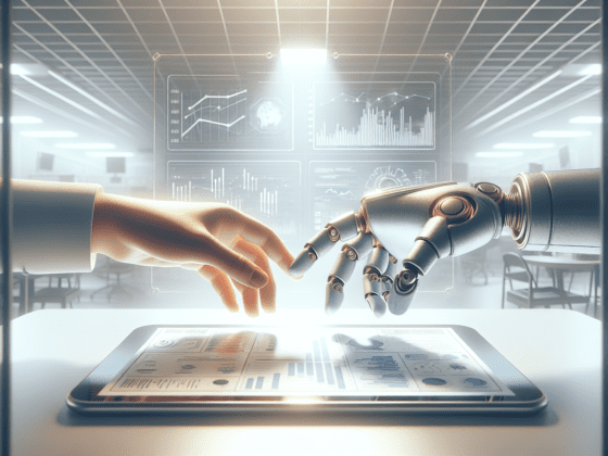 Human and robotic hands unite over a marketing dashboard in a well-lit modern office.2024-07-10T13:23:32.188Z