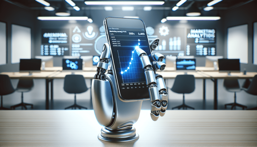 "Slightly overexposed image of a robot arm holding a smartphone displaying a rising graph, in a modern office."2024-07-10T22:40:41.427Z