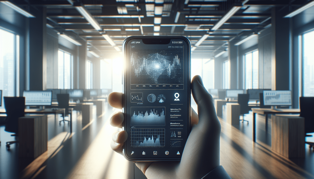 AI Tools Enhance Branding at Low Costs 1 Hand holding smartphone with market analytics graph in a softly lit office environment.2024-07-16T03:43:00.110Z