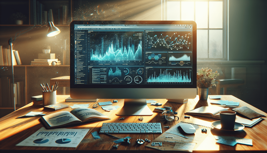 AI Boosts Social Media Impact 1 Home office desk with a computer screen displaying social media analytics and surrounding marketing materials.2024-07-22T03:32:37.373Z