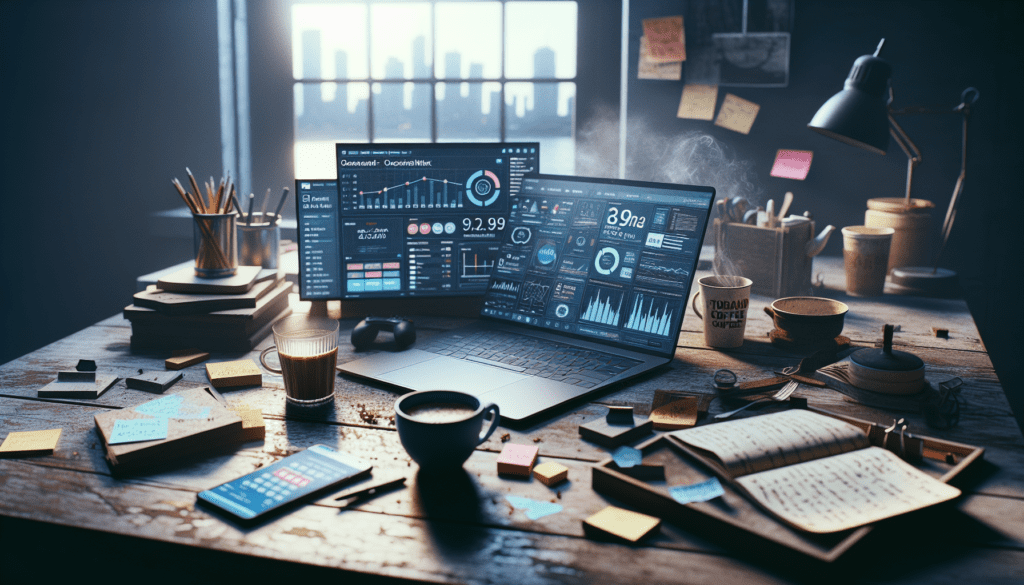 AI Social Media Marketing: A Guide for Toronto and Mumbai Solopreneurs 1 Alt text: "A cluttered wooden desk in a softly lit room features a sleek laptop displaying a social media dashboard with AI-driven analytics, symbolizing AI social media marketing. Alongside are sticky notes, a cup of chai, a Tim Hortons coffee cup, and a smartphone with a chatbot interface, reflecting the hustle of solopreneurs from Toronto and Mumbai. The warm and cool tones enhance the vibrant data visuals on the laptop, while afternoon light creates a gentle backlight."2024-07-28T17:07:25.534Z