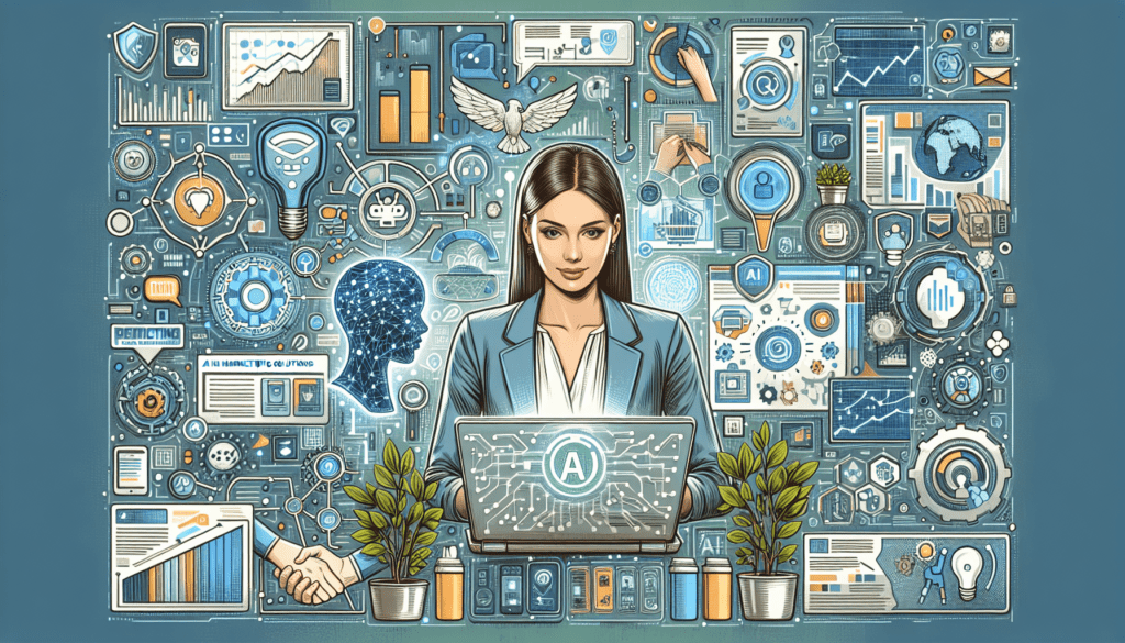 Alt text: "A solopreneur at a desk, using a laptop to explore AI marketing solutions, surrounded by marketing strategy notes and a coffee cup, representing current trends for independent business owners."2024-08-23T03:32:24.662Z