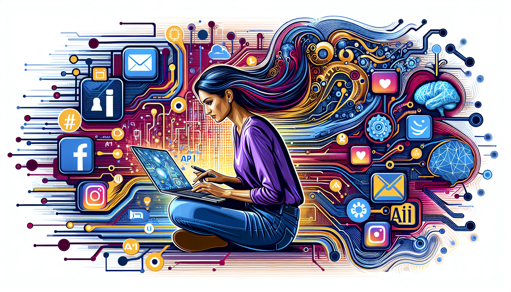 Alt text: "A solopreneur using AI tools on a laptop for social media marketing strategies, illustrating the integration of technology in online business growth."2024-08-30T14:08:05.294Z