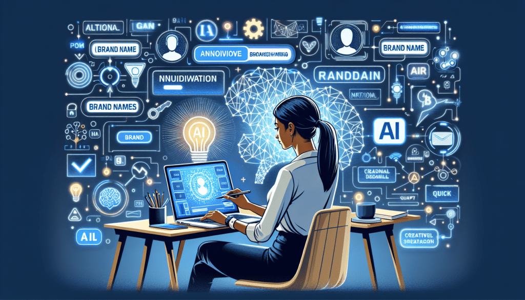 Alt text: "Solopreneur using an AI brand name generator tool on a laptop to create unique brand names, emphasizing modern marketing trends."2024-09-10T03:32:36.084Z