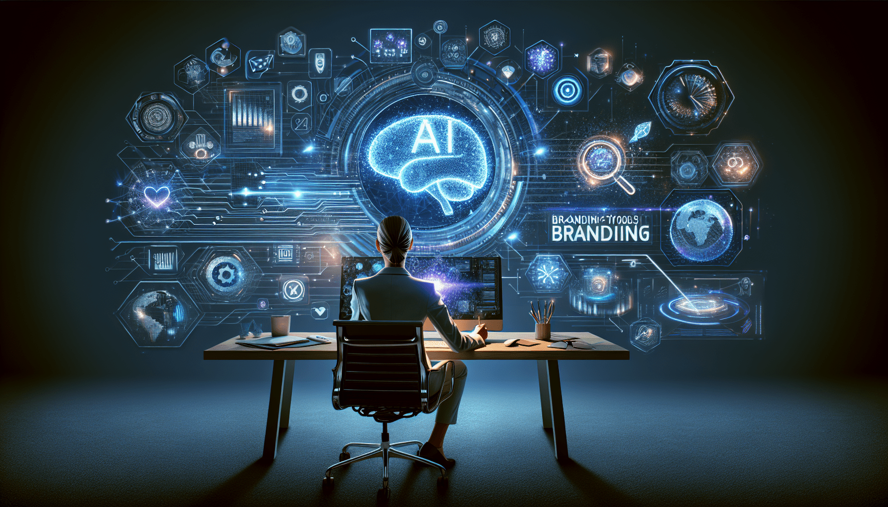 Alt text: "Collage of AI branding tools on a laptop screen, showcasing innovative software for solopreneurs to enhance their branding strategy."2024-09-17T20:06:46.492Z