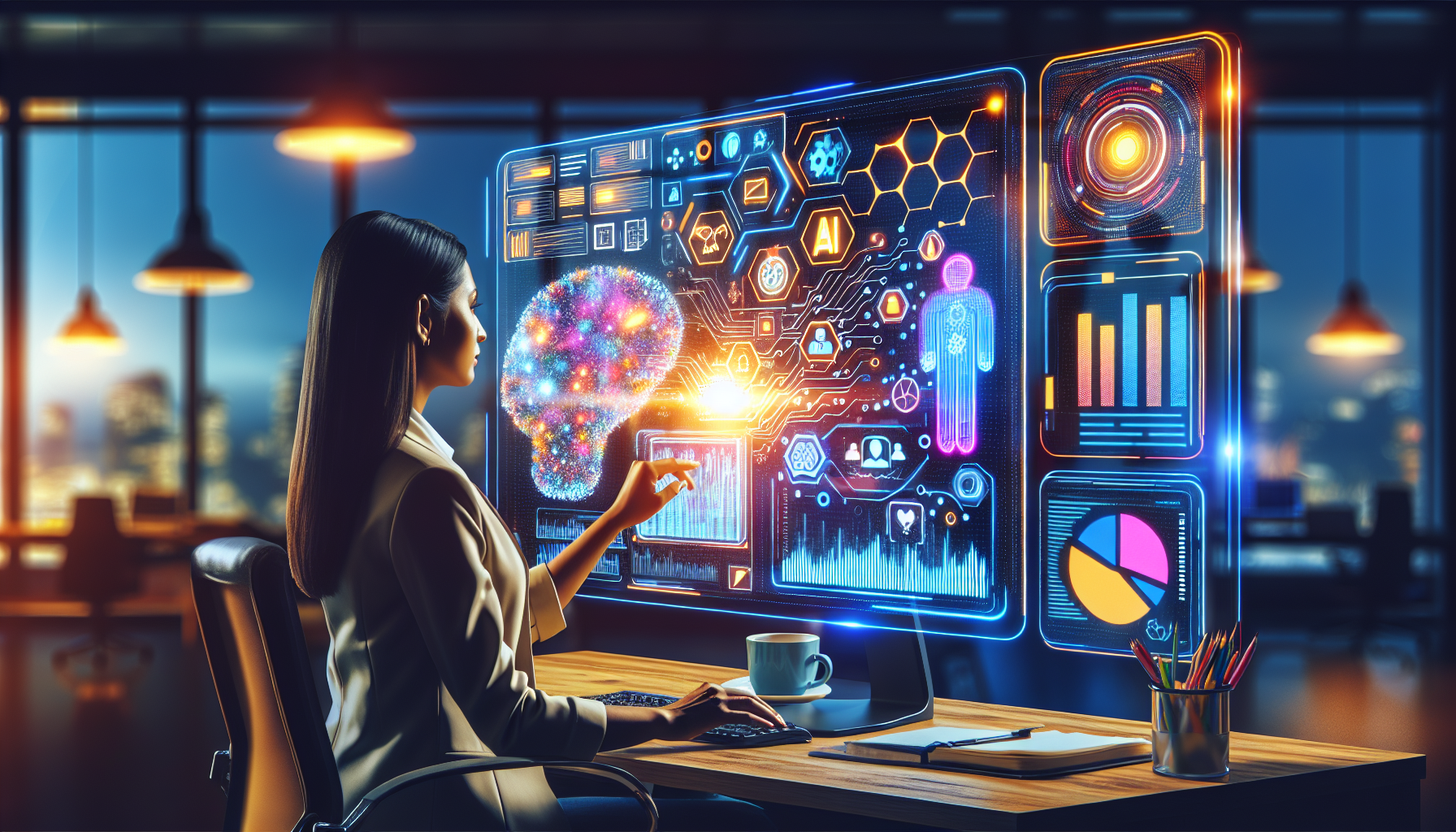 Alt text: "A modern workspace featuring a laptop displaying AI tools for content marketing, surrounded by notebooks and a coffee cup, symbolizing effective strategies for solopreneurs."2024-09-18T11:45:35.175Z