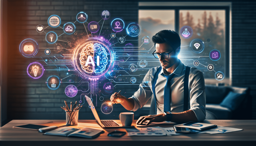 Alt text: "Solopreneur using AI branding tools on a laptop to enhance marketing strategy and energize their voice in a digital workspace."2024-09-21T08:39:44.401Z