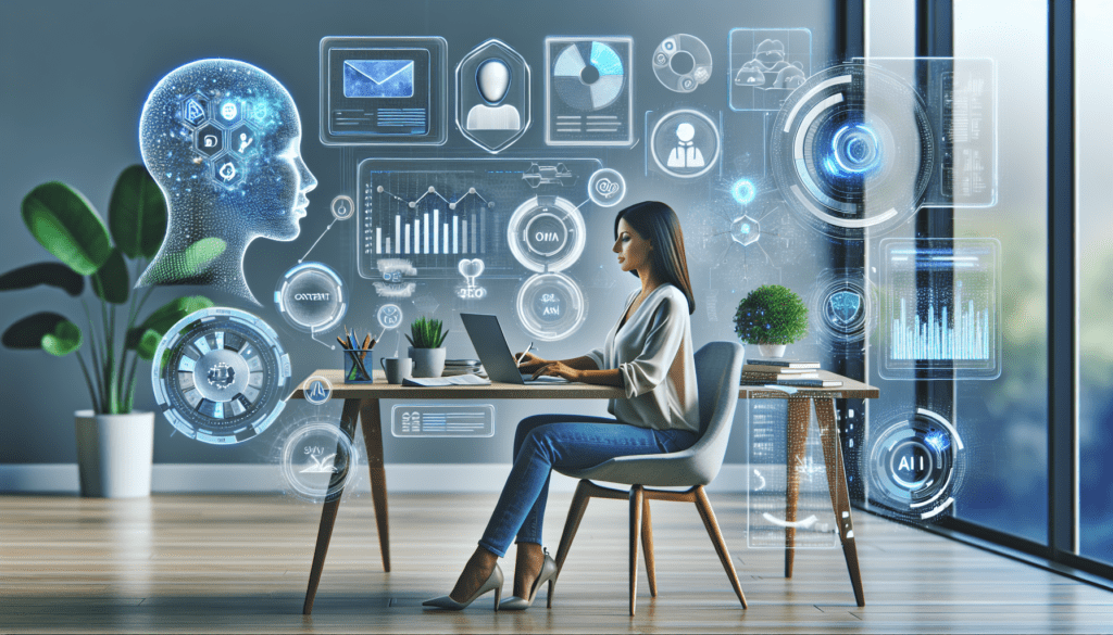 "Solopreneur working on a laptop with AI marketing tools and content strategies displayed on the screen, illustrating the theme of leveraging AI for content marketing success."2024-10-02T03:35:30.467Z