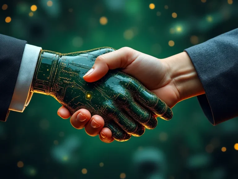 About Brand 2 AI-powered handshake representing collaboration between artificial intelligence and human expertise in marketing, highlighting trust, innovation, and growth through AI-driven solutions.
