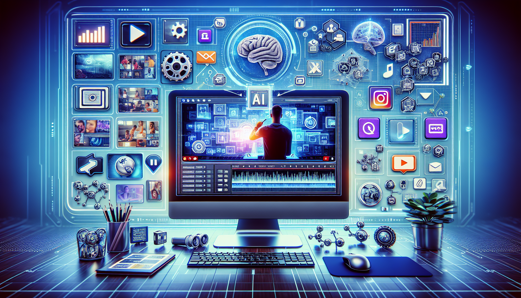 Alt text: "A solopreneur using a free AI video generator on a laptop, illustrating how to create videos easily for marketing."2024-11-14T03:33:11.292Z