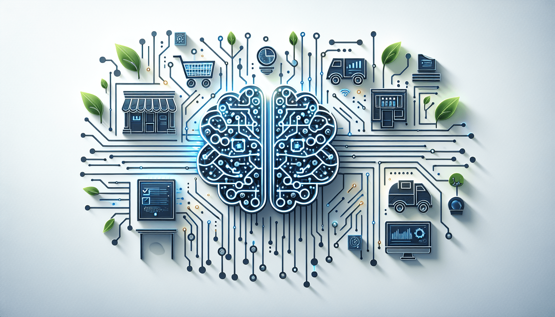 Image of a businesswoman using a laptop with digital graphs and AI icons, symbolizing AI marketing to enhance business strategies.