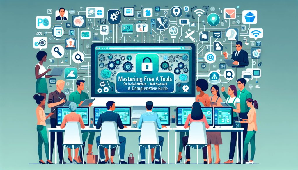 Image depicting various free AI tools for social media on a laptop screen, helping small business owners enhance online engagement.