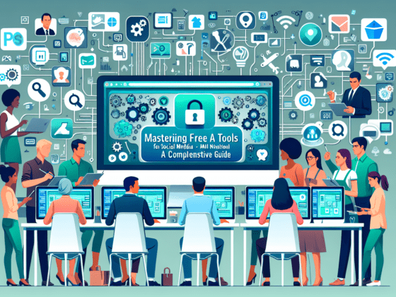 Mastering Free AI Tools for Social Media: A Comprehensive Guide 10 Image depicting various free AI tools for social media on a laptop screen, helping small business owners enhance online engagement.