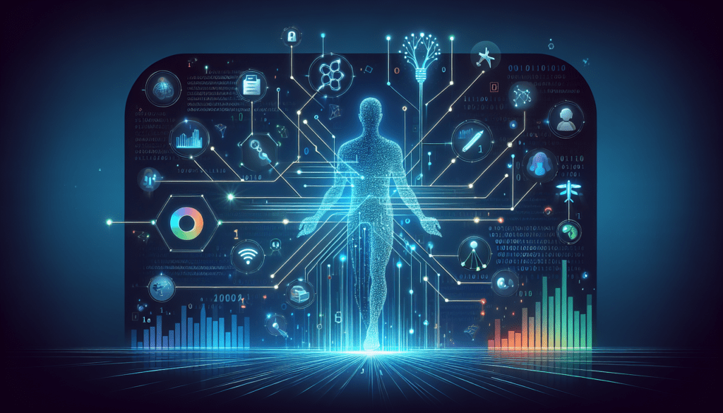 Optimizing Productivity with AI Article Write: 2024 Guide 1 AI software generating content on a laptop, enhancing productivity for small business owners, with "ai article write" tools.