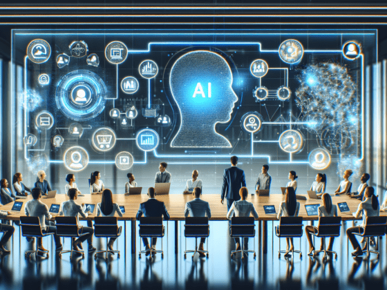 AI Social Media Content Creator Guide: Optimizing Digital Strategy 8 Image showing a small business owner using an AI social media content creator tool on a laptop, enhancing digital strategy.