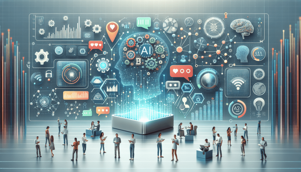 AI Social Media Management: Enhance Your Digital Strategy 1 Image of a small business owner using a laptop with AI social media management dashboard displaying analytics and engagement metrics.