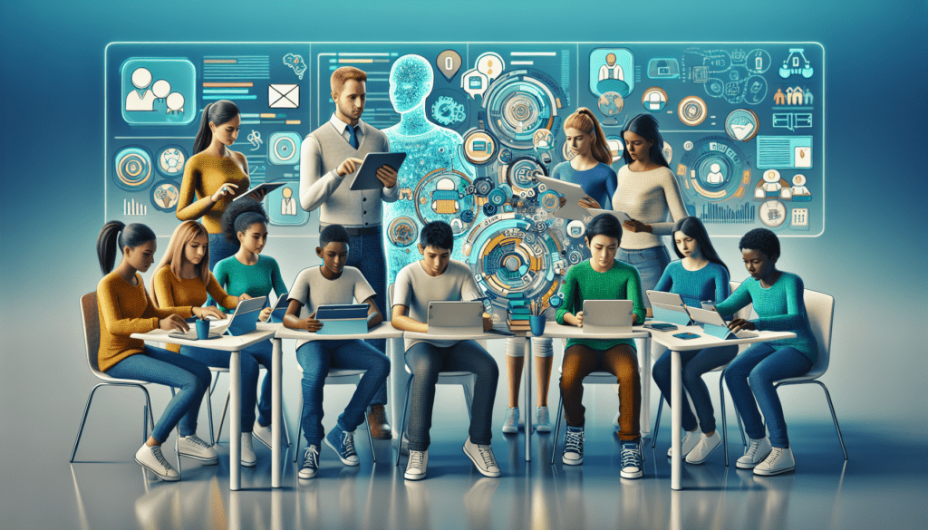 AI Writing App: Transforming Inclusive Education 1 Image of a diverse classroom using an AI writing app on tablets, illustrating how AI tools enhance inclusive education for small businesses.