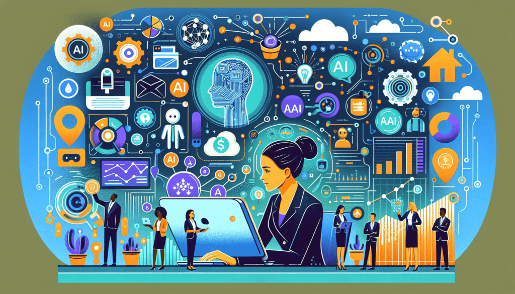 AI Brand Strategy: Empowering SMB Success Through AI 1 Image of a small business owner analyzing an AI-driven brand strategy dashboard, highlighting growth metrics for SMB success.