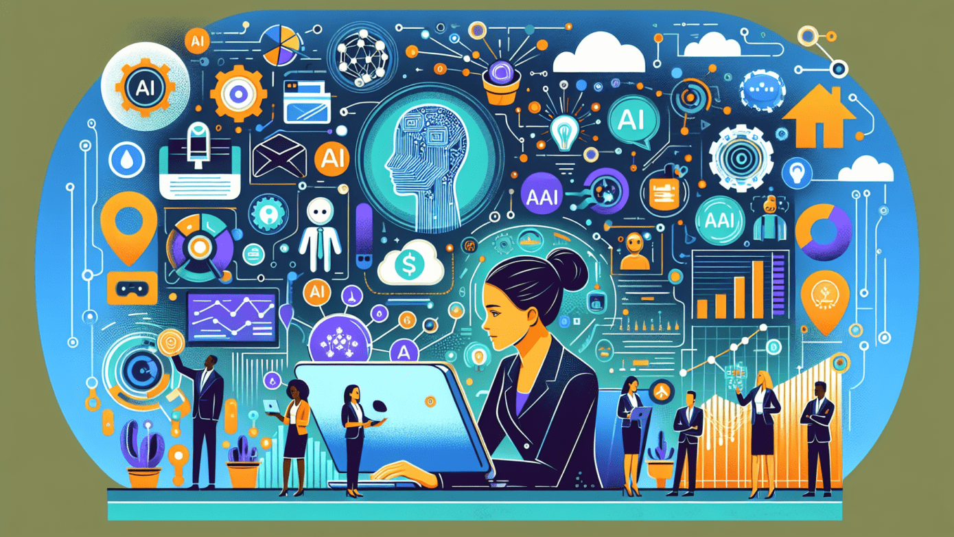 Image of a small business owner analyzing an AI-driven brand strategy dashboard, highlighting growth metrics for SMB success.