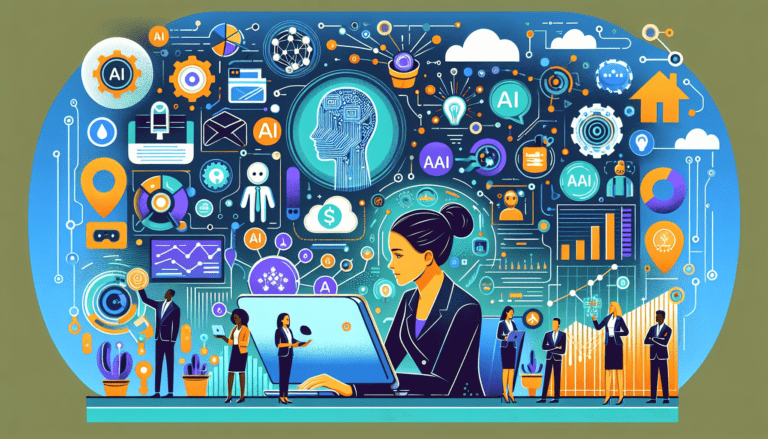 Image of a small business owner analyzing an AI-driven brand strategy dashboard, highlighting growth metrics for SMB success.