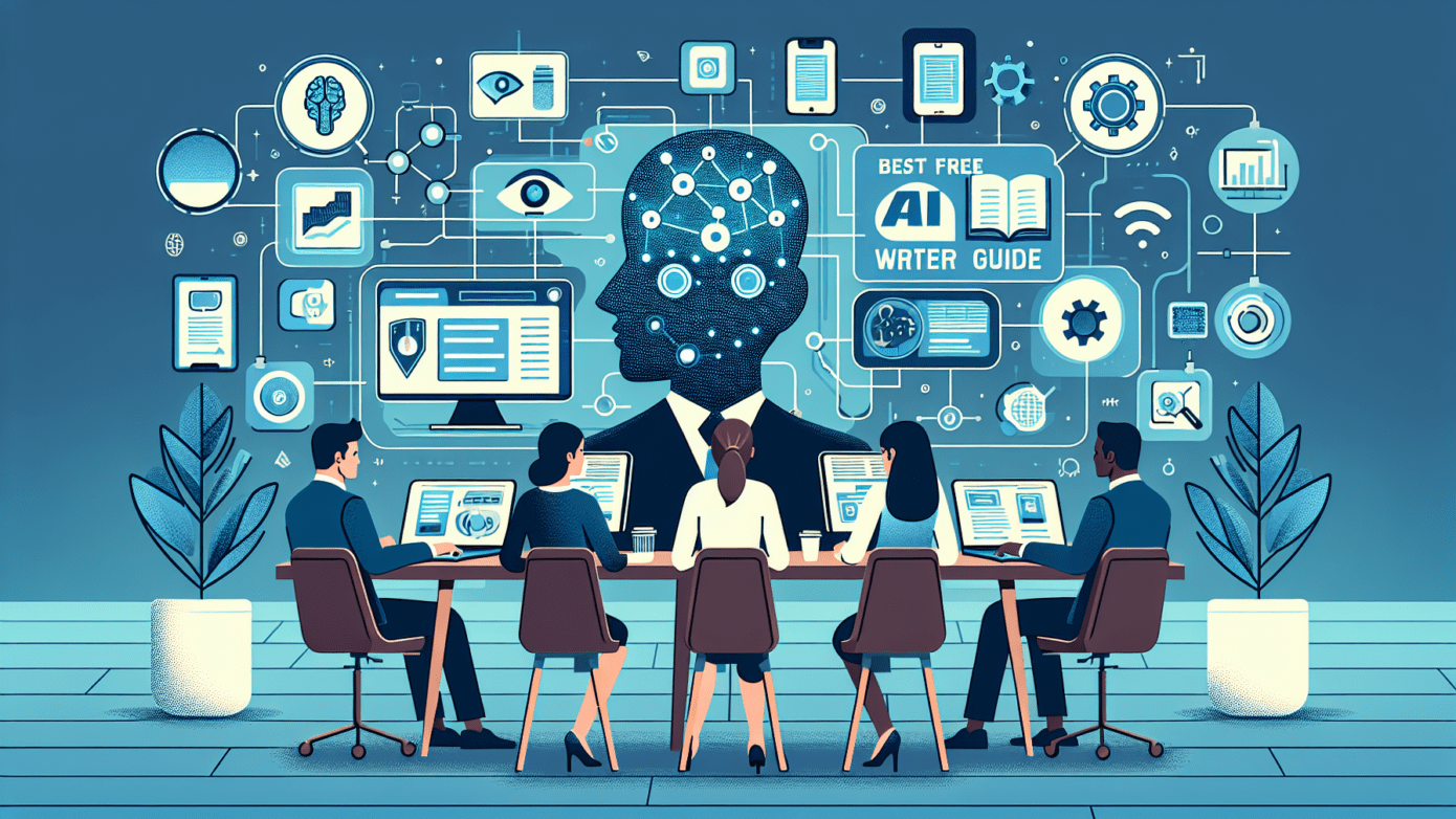 Best Free AI Writer Guide: Exploring Top Tools & Trends 1 Image showing a laptop with AI writing software interface on screen, surrounded by creative tools, illustrating best free AI writer solutions.