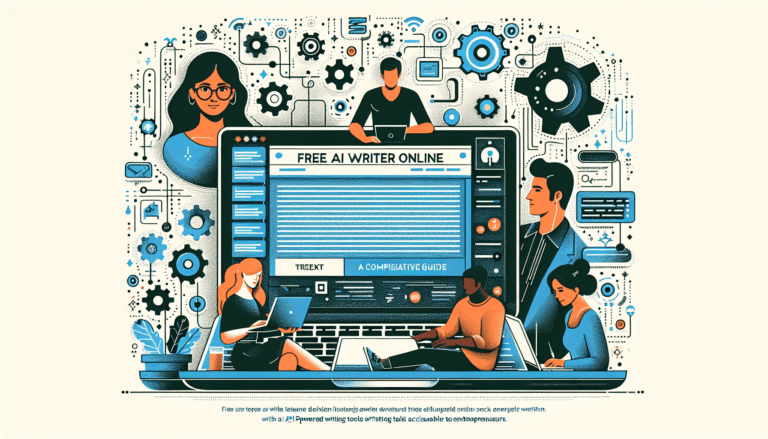 An open laptop displaying text generation highlights how to use a free AI writer online for small business content creation.