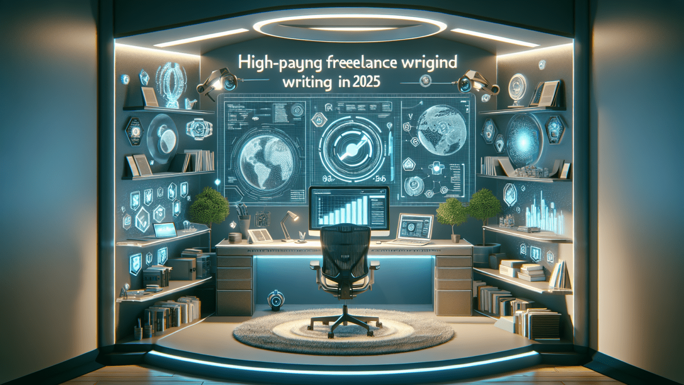 High-Paying Freelance Writing in 2025: Best Content Writer Tool Guide 1 A focused freelancer working on a laptop, using a content writer tool to enhance writing projects, surrounded by creative notes and ideas.