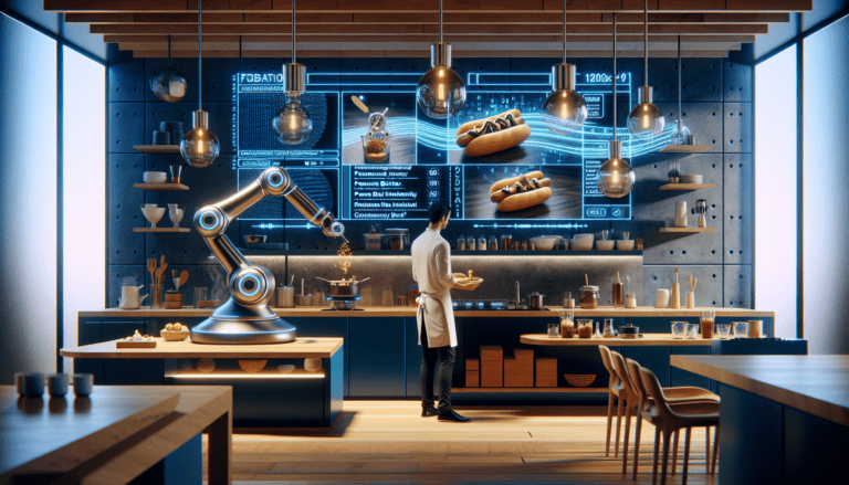 Image of a chef consulting a tablet in a modern kitchen, showcasing how an AI writer integrates with culinary innovation and traditional recipes.