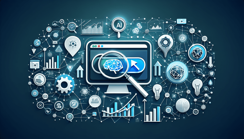 AI SEO Today: Navigating Trends and Strategies 1 Image depicting a digital brain over a laptop with data charts, symbolizing AI SEO strategies for small business growth in today's market.