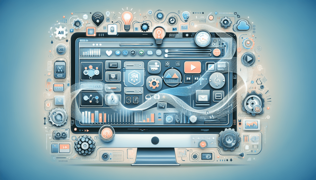 Illustration of an AI free video generator interface on a laptop screen, highlighting features for small business owners.