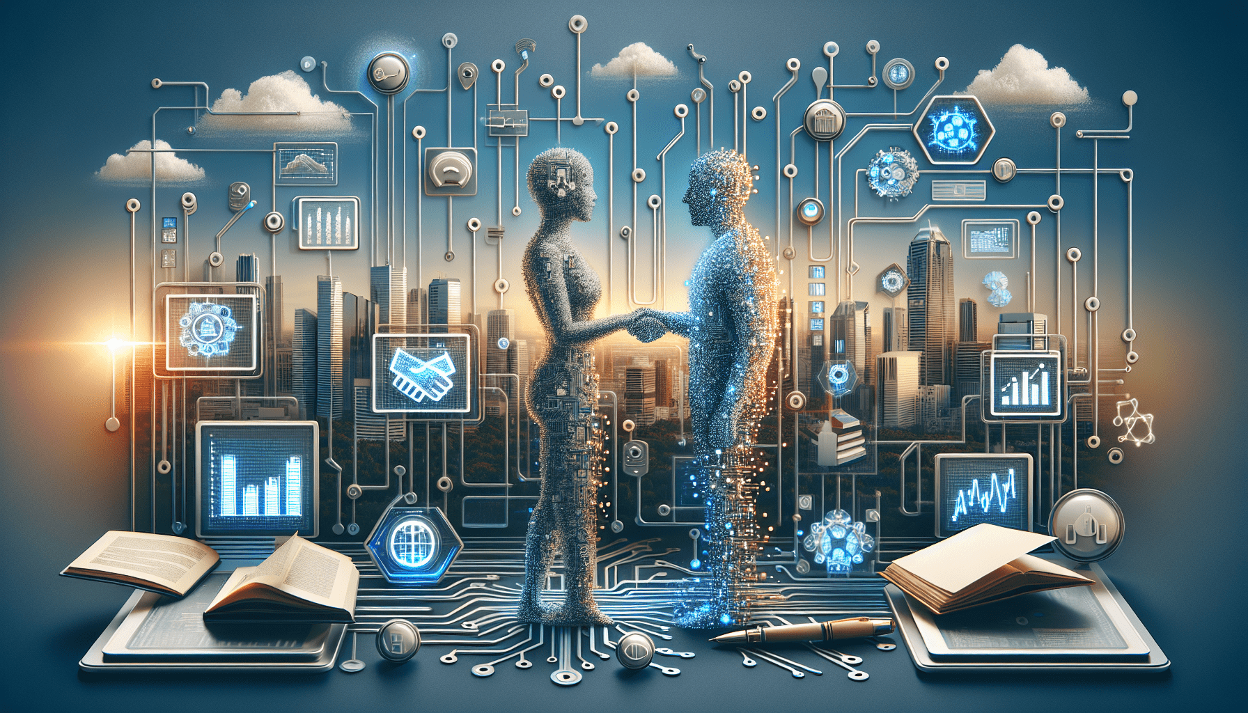 A young entrepreneur examines AI-driven marketing analytics on a tablet, emphasizing AI brand marketing strategies.