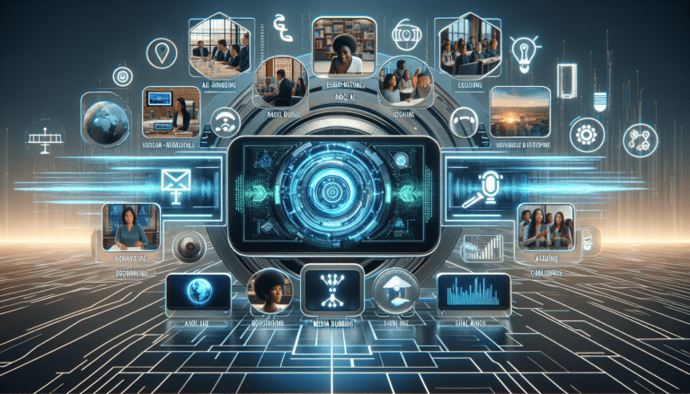 Image depicting AI video tools interface on a laptop screen, highlighting media trends and ethical issues for small businesses.