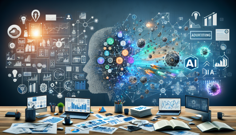 Image depicting a digital marketer analyzing AI marketing campaigns data on a laptop, enhancing ad strategies for small businesses.