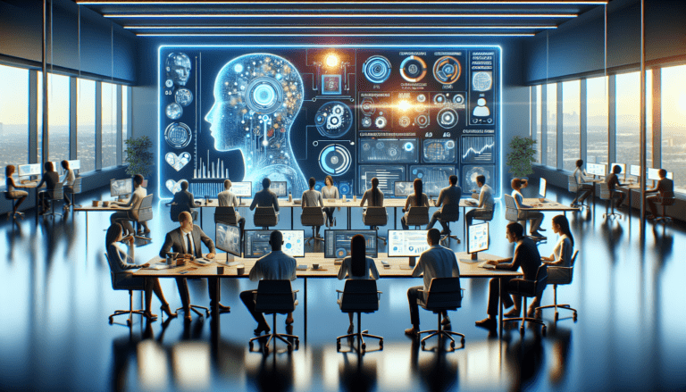 Image featuring a laptop displaying an AI social media manager dashboard, with graphs and charts, symbolizing digital marketing efficiency.