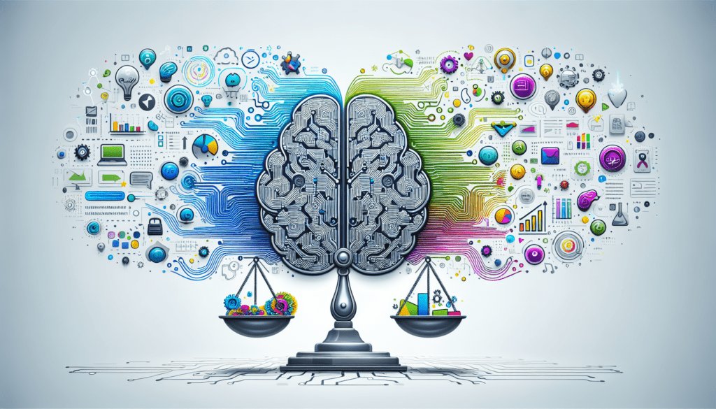 Image of a diverse group of business owners examining AI branding templates on a digital screen, streamlining marketing strategies.
