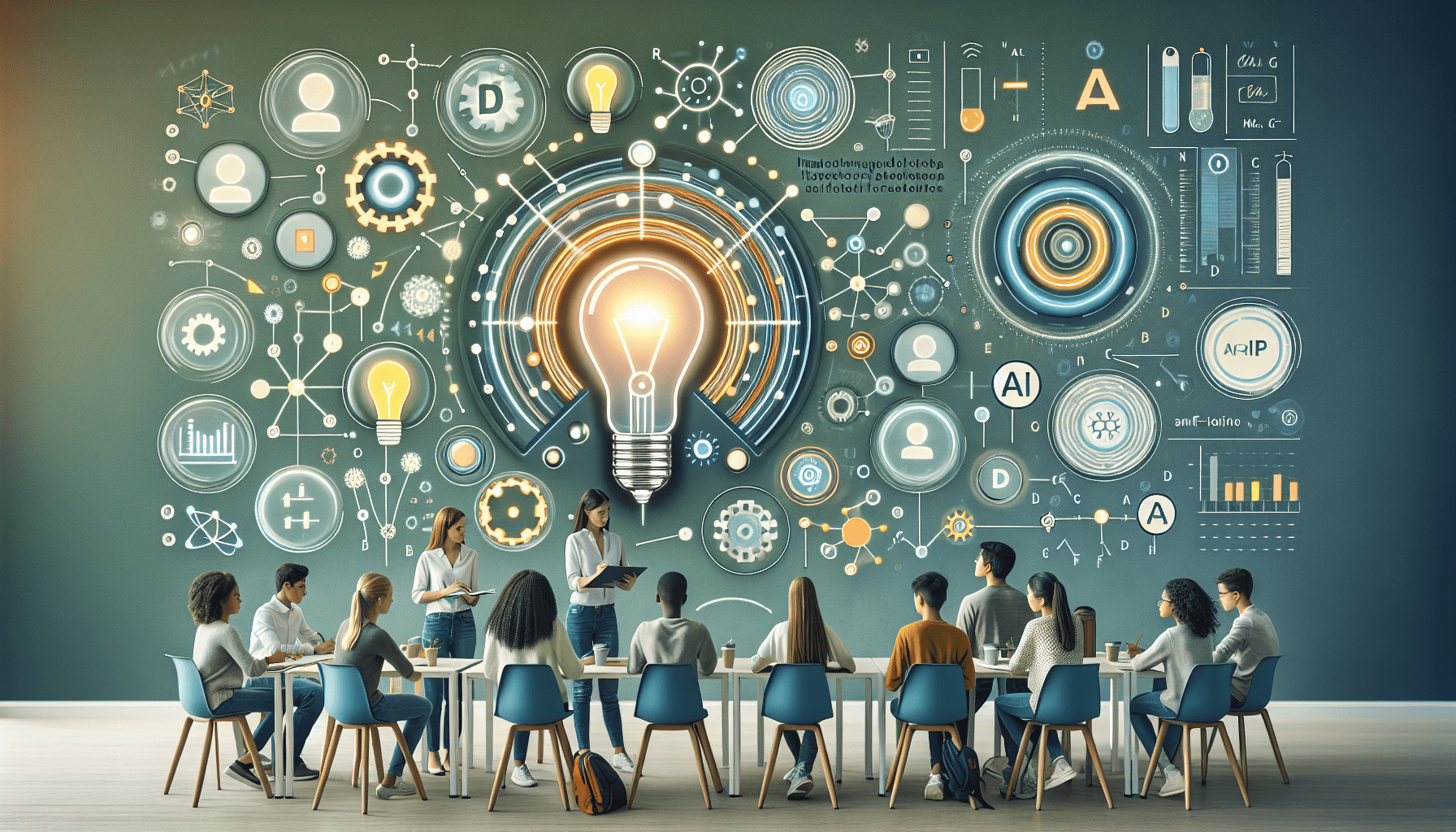 Image showing a diverse group of students using laptops, collaborating with AI writing tools to enhance learning and improve writing skills.