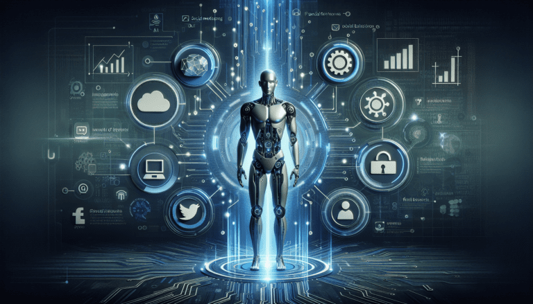 Image of a laptop displaying an AI-driven social media dashboard, illustrating ai for social media posts, enhancing engagement for small businesses.