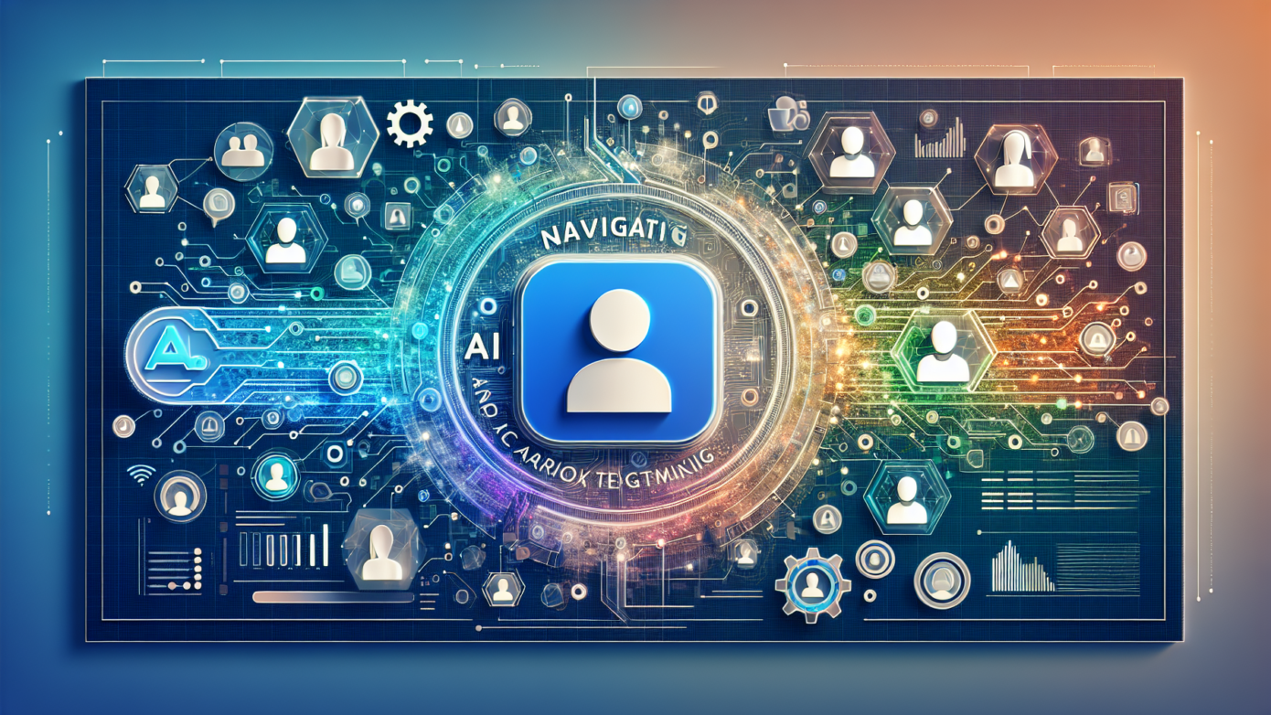 Navigating AI Facebook Ads: Overcoming Challenges & Improving Targeting 1 Image of a small business owner optimizing AI Facebook ads, with graphs and targeting icons on a computer screen.